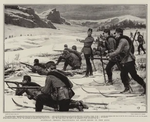 Austrian Troops Practising on Snow-Shoes in the Alps